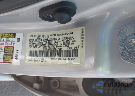 2010 Toyota Corolla Le from USA, damaged, VIN 1NXBU4EE2AZ347814